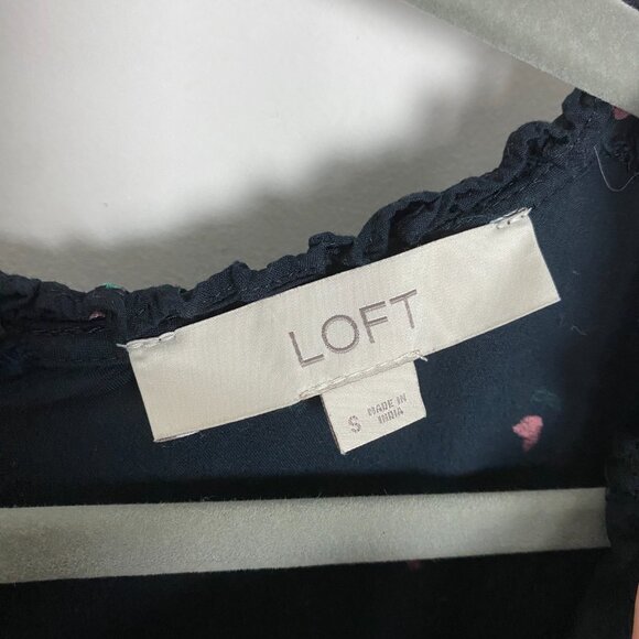 Loft Floral Midi Dress Ruffles Women Small Milkmaid Peasant Black Tiered - Picture 3 of 9